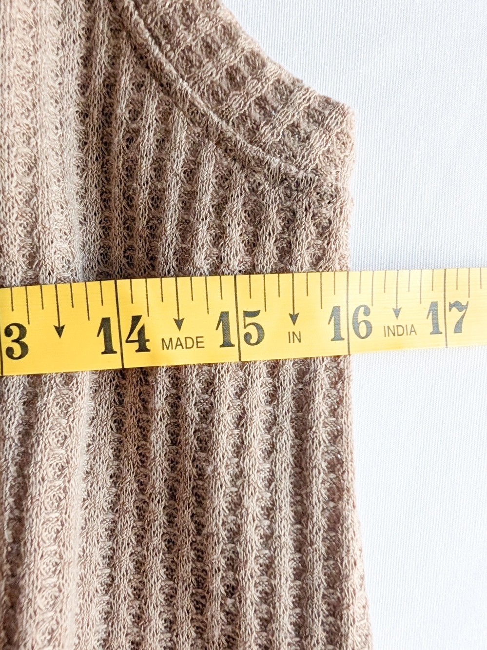 MIHOLL Women's Brown Solid Waffle Knit Round Neck Sleeveless Tank Top Size Sml - Picture 7 of 7